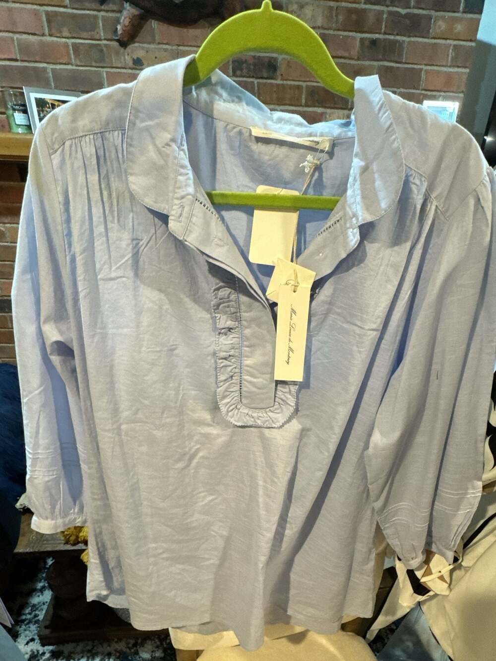 Marie Louise de Monterey Ruffled Light Blue Cotton Blouse